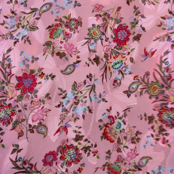 Loft Blouse Shirt XXS Petite Pink Floral Long Balloon Sleeve Semi Sheer Textured - Picture 7 of 11